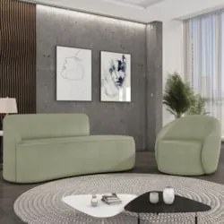 Sofá 3 Lugares 180cm Wendi e Poltrona Steve Boucle Pistache I01  - Mpo