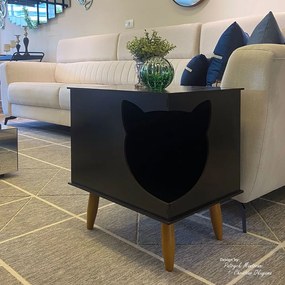 Casinha de Gato Cat Line B900 Pés Palito Preto - Sheep Estofados - Preto