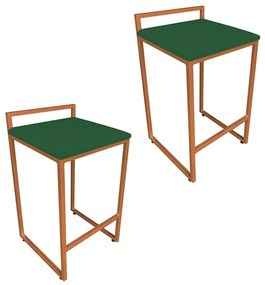 Conjunto 02 Banqueta Alta Industrial Pietra Suede Verde Base Cobre D'Rossi