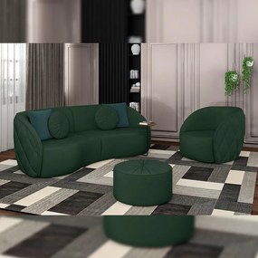Conjunto Decorativo Sofá 288cm e Poltrona Clarke com Puff Round Veludo Verde G45 - Gran Belo