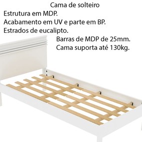 Cama de solteiro MDP CM8010 Branco G69 - Gran Belo