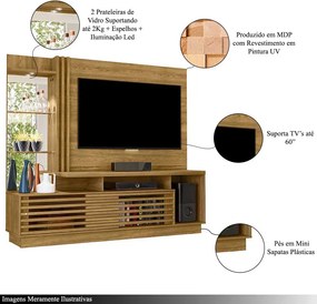 Home Theater Stall 2 Portas 2 Prateleiras Iluminação LED MDP até 60 Cumaru G97 - Gran Belo