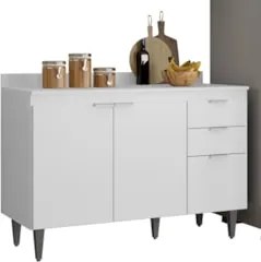 Armário de Cozinha Com Tampo CP03 190cm Pérola Branco Z34     - Mpozen