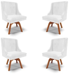 Kit 4 Cadeiras Decorativas Sala de Jantar Base Giratória de Madeira Firenze PU Branco Brilho/Natural G19 - Gran Belo