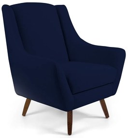 Poltrona Decorativa Sala de Estar Pés de Madeira Naomi Veludo Azul Marinho G15 - Gran Belo