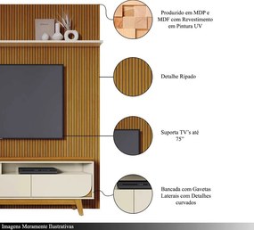Conjunto Painel com Bancada Andrew 3 Gavetas MDP até 75 Cinamomo/OffWhite G97 - Gran Belo