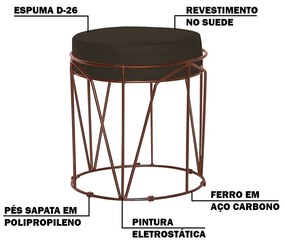 Puff Decorativo Sala de Estar Base Bronze Chloe Suede Marrom G41 - Gran Belo