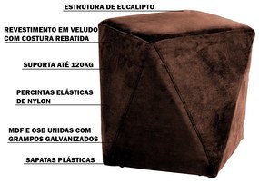 Kit 02 Puffs Decorativo Sala de Estar Blois Veludo Marrom G15 - Gran Belo