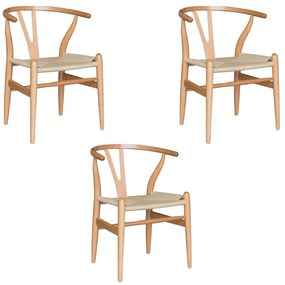 Kit 3 Cadeiras Decorativas Sala de Jantar e Cozinha Bella Madeira Bétula Bege G56 - Gran Belo