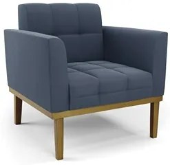Poltrona Decorativa Base Madeira Castanho Ana Suede Azul Marinho - Ibi