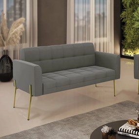 Sofá Namoradeira 2 Lugares Pé de Ferro Dourado Elisa Suede D03 - D'Rossi - Grafite