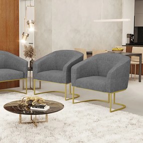 Cadeira Sala de Jantar Base Industrial Dourado Kit 2 Stella Linho D03 - D'Rossi - Grafite