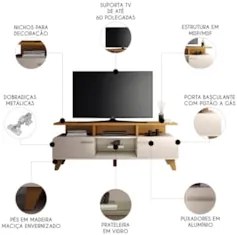 Rack Bancada de TV 60 Pol 160cm Essenza Cinamomo/Off - HB Móveis