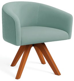 Poltrona Sala Base Giratória Madeira Arielle Veludo Cotelê Menta D03 - D'Rossi