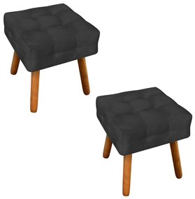 Puff Banqueta Decorativo Pé Palito de Madeira Kit 2 Elisa Suede Preto D03 - D'Rossi