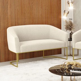 Sofá 2 Lugares Namoradeira Industrial Dourado Stella Bouclê Bege D03 - D'Rossi