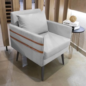 Kit 02 Poltronas Mari Suede Pés Palito de Ferro Marrom D03 - D'Rossi - Cinza