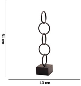 Escultura Decorativa Em Metal Círculos Preto 61x13 Cm - D'Rossi