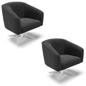 Poltrona Decorativa Giratória Cromada Kit 2 Stella Veludo D03 - D'Rossi - Preto