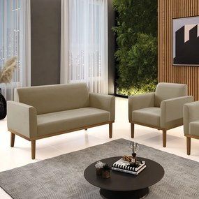 Sofá Namoradeira com Poltrona Base de Madeira Fixa Castanho Marisa Suede - Marrom Rato