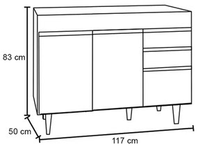 Balcão de Cozinha Lavanderia sem Tampo 02 Gavetas Beth 120 cm L06 - D'Rossi - Branco e Preto