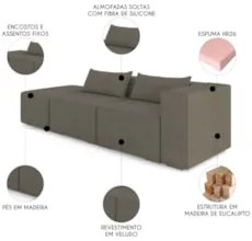 Sofá 5 Lugares 363cm Com Puff Esquerdo Fay Veludo Marrom Z55 - Mpozena