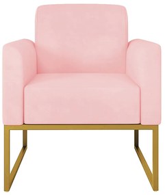 Poltrona Decorativa Isabella Base Industrial Suede Rosa Bebê/Dourado G19 - Gran Belo