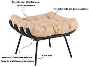 Puff Decorativo Sala de Estar Costela Base Preta Couro Bege G34 - Gran Belo