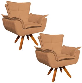 Poltrona Sala de Estar Giratória MM30 Kit 2 Opalla Suede - Caramelo Sisal