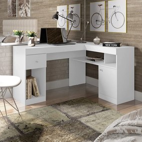 Escrivaninha Mesa Computador de Canto Office 137cm Suzan Branco C01 - D'Rossi