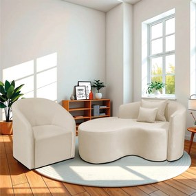 Kit Recamier Curvo Sala de Estar Inglaterra 150cm Lado Esquerdo e Poltrona Orgânica Luxo Luiza Max Bouclé