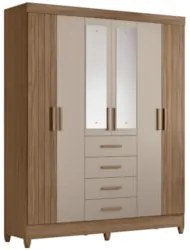 Guarda Roupa Casal 165cm Com Espelho Khani Carvalho/Fendi Z17 - Mpozen