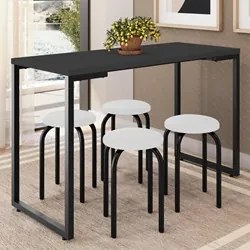 Mesa de Cozinha Bistrô Porto Preto 120cm com 4 Banquetas Industriais M