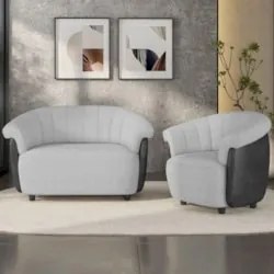 Sofá 2 Lugares 150cm e Poltrona Lykan Linho Cinza/Preto Z32 - Mpozenat