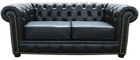 Sofá 2 Lugares Sala de Estar Chesterfield com Pés Madeira Couro Preto G40 - Gran Belo