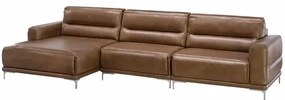 Sofá Natin 2 Lugares + Chaise Couro Marrom 310cm - 69782 Sun House