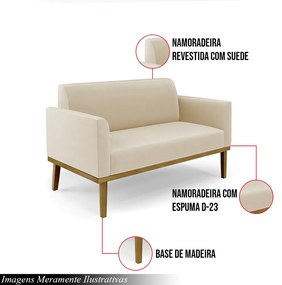 Poltrona Namoradeira Decorativa Isabella Pés Fixo em Madeira Castanho Suede Bege G19 - Gran Belo