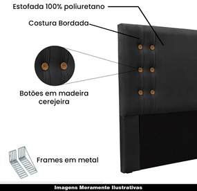 Cabeceira Decorativa Casal 1,40M Kors Veludo Preto G63 - Gran Belo