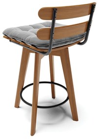 Banqueta Giratória Costela Suede Base Madeira MA70 - DRossi - Cinza