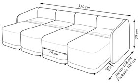 Sofá Cama Modulado Retrátil e Reclinável Decorativo Varsóvia 316cm Veludo Cinza Chumbo G33 - Gran Belo