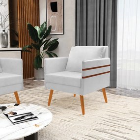 Kit 02 Poltronas Mari Corano Pés Palito Castanho D03 - D'Rossi - Branco