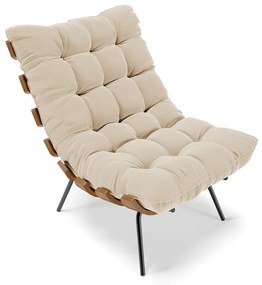 Poltrona Costela Suede Base Metálica Preto M11 - D'Rossi - Bege