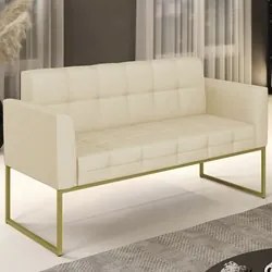 Sofá Namoradeira Base Industrial Dourado Ana Veludo Luxo Off White - I