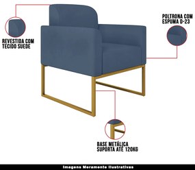 Poltrona Decorativa Isabella Base Industrial Suede Azul Marinho/Dourado G19 - Gran Belo