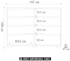 Cômoda Para Quarto 8 Gavetas 147cm Parma Z17 Freijó/Cinza - Mpozenato