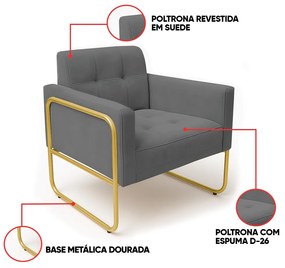 Poltrona Sala Industrial Alta Tubo Dourado Elisa Suede D03 - D'Rossi - Grafite