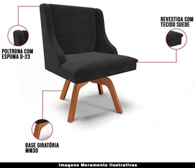 Kit 2 Cadeiras Decorativas Sala de Jantar Base Giratória de Madeira Firenze Suede Preto/Natural G19 - Gran Belo