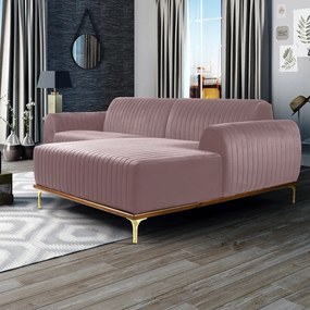 Sofá 3 Lugares Lisboa D07 com Chaise Direita 230cm Veludo Rosa - D'Rossi