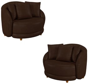 Kit 2 Poltronas Decorativas Base Fixa Galáxia com Almofadas PU Marrom G45 - Gran Belo