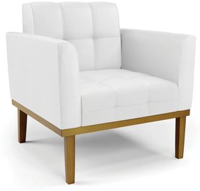 Poltrona Decorativa Karen Pés Fixo em Madeira Castanho PU Branco G19 - Gran Belo